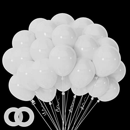 100pcs White Balloons, 12 inch Latex Balloons, Helium White Party Balloons for Birthday Baby Shower Wedding Graduation Holiday Anniversary Ballons Party Decor(With 2 White Ribbons)