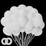 100pcs White Balloons, 12 inch Latex Balloons, Helium White Party Balloons for Birthday Baby Shower Wedding Graduation Holiday Anniversary Ballons Party Decor(With 2 White Ribbons)