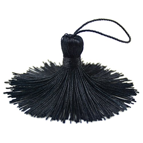 Image of Makhry 20pcs 4.3 Inch Handmade Silky Floss Mini Tiny Craft Tassels with 2-Inch Cord Loop and Small Chinese Knot for Earrings, Souvenir, Bookmarks, DIY Craft Accessory,Tags (Black)