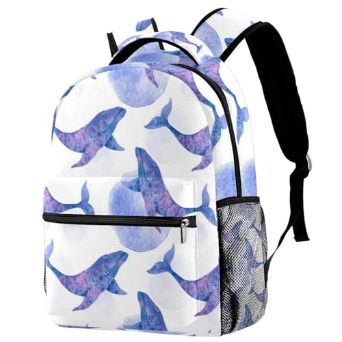 Sac à dos aquarelle baleines marines violettes aux bretelles confort