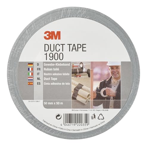 3M Gewebeklebeband 1900 in Silber-Grau 50mm x 50 m – Duct Tape handreißbar & wasserfest für universelle Anwendungen wie Markieren, Abdichten, Bündeln – 1-er Pack