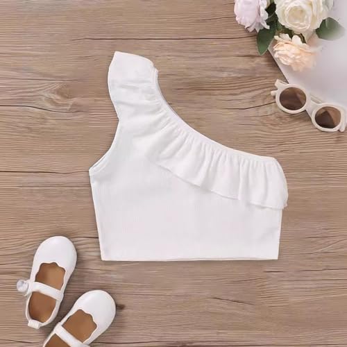 Little Girls Crop Tank Tops Toddler Kids Summer Ruffle One Shoulder Cropped Vest Ribbed Camisole Fashion Dancewear3