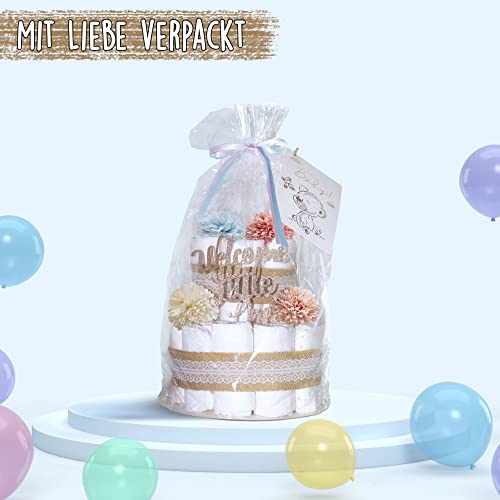 MilaBoo® Vintage Windeltorte Neutral – Premium Windeln im Boho Stil – 26 Stück, Größe 2, Medium