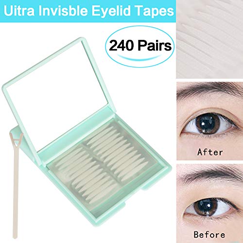 Ultra Invisible Fiber One Side Eyelid Tapes Stickers - 480pcs/240 Pairs Double Eyelid tapes - Instant Eyelid Lift Without Surgery, Perfect for hooded, droopy, uneven, or mono-eyelids (Medium)