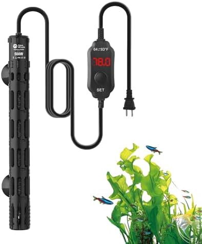 AquaMiracle 500W Aquarium Heaters with Protective Housing, Submersible Fish Tank Heaters with LED Digital Display Thermostat, Adjustable Fish Heater for 75-120 Gallon Tanks