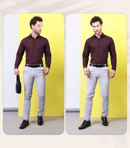 Image of CONTRARY Men's Pure Cotton Solid Stylish Casual & Formal Wear Shirt | Stylish Regular Fit Full Sleeve Comfortable Office Party Trendy Shirt - Multi Color
