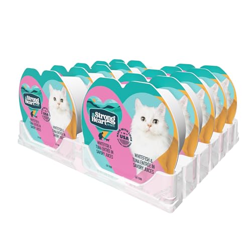 Image of A Strong Heart Split Cup Wet Cat Food, Whitefish & Tuna Entree - 2.6 oz Split Cups, 20 Servings (Pack of 10), Made in The USA with Real Whitefish & Tuna