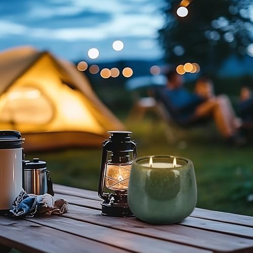 Image of 1 Pack Soy Wax Green Ceramic 2-Wick Outdoor Citronella Candles- Long Burning Scented Candle for Home Decor, Relaxation, Gifts & All Occasions