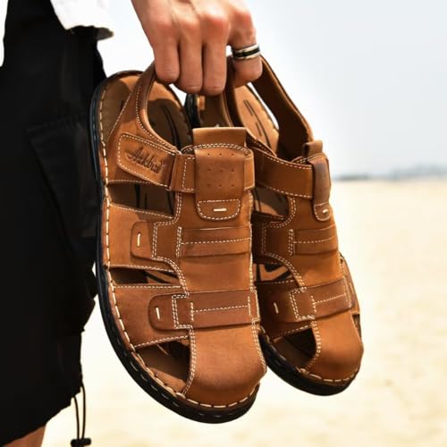 Image of Arkbird Men's Sandals, Closed Toe Leather Fisherman Outdoor Hiking Sport Shoes Summer