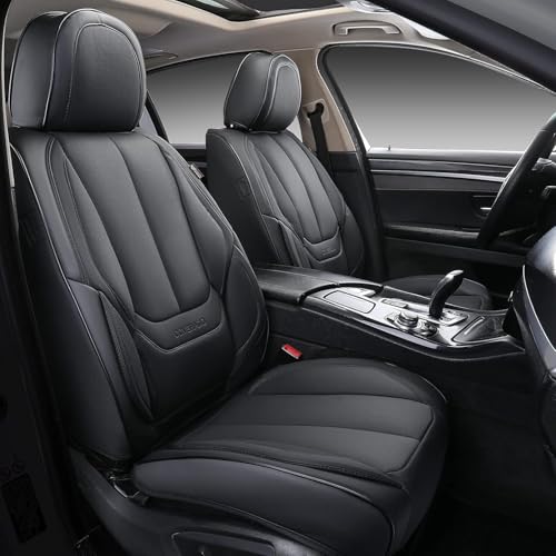 Image of Coverado Seat Covers, Car Seat Covers Full Set, Leather Seat Covers for Cars, Car Seat Protector, Black Car Seat Covers Front Seats and Back Seats Universal Fit for Most Cars