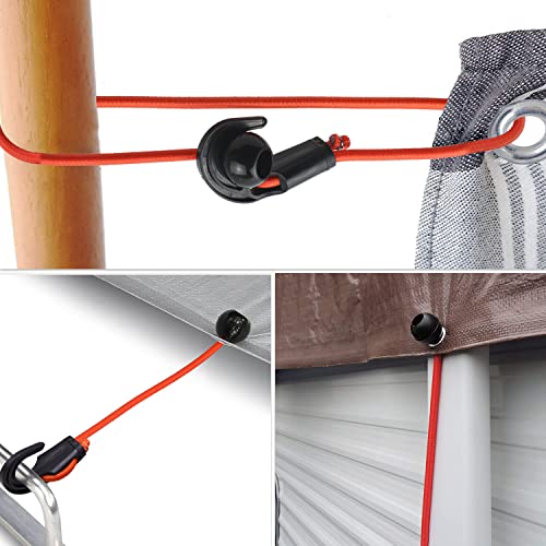 12Pacs Ball Bungee Cords With Adjustable Hooks & Tarp Clips Clamp Tie Down, 24Inch Heavy Duty Bungie Straps Elastic Bungi Rope Tie Down For Canopy Tarp Luggage Tent Pool Camping Car Kayaking #TOP6