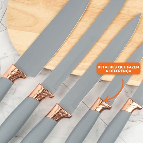 Kit 19 Utensílios De Cozinha Com Cabo De Madeira E Silicone (Cinza)