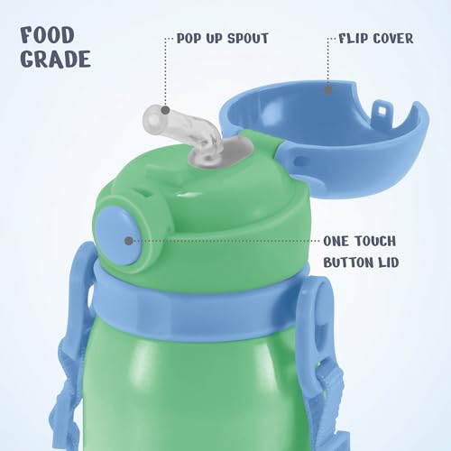 Image of MILTON Torque 650 ISI Certified Stainless Steel Water Bottle, Leak Proof, Rust Proof, Single Walled,1 Yr Warranty, Ideal Sipper Water Bottle for School Kids Bottle, 625 ml, Aqua Green (Cars)