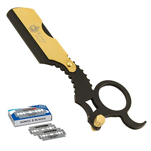 Professional Classic Straight Edge Barber Razor For Close Shaving - Salon Quality Men's Beard Cut Throat Finger Razor Shavette With 10 Shaving Blades By Krisp Shave