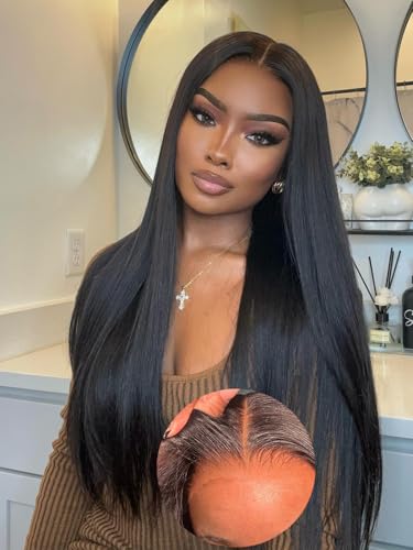 ORIGINAL QUEEN OQ Hair Glueless Wigs Human Hair Pre Plucked Pre Cut 24Inch 5X7 Straight Lace Front Wigs Human Hair Wear and Go Wigs for Women