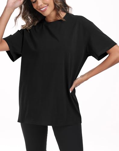 PRIMODA Womens Oversized Short Sleeve T Shirts Trendy Crew Neck Loose Workout Tee Casual Summer Tops Cotton2