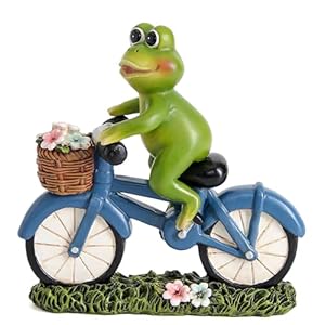 Smadeer Garden Statues Outdoor Frog Decor Cute Frog Ride Bike Decorations for Outside Home Decor Frogs Figurines Gifts for Patio Yard Lawn Gardening Gift for Women (Green)