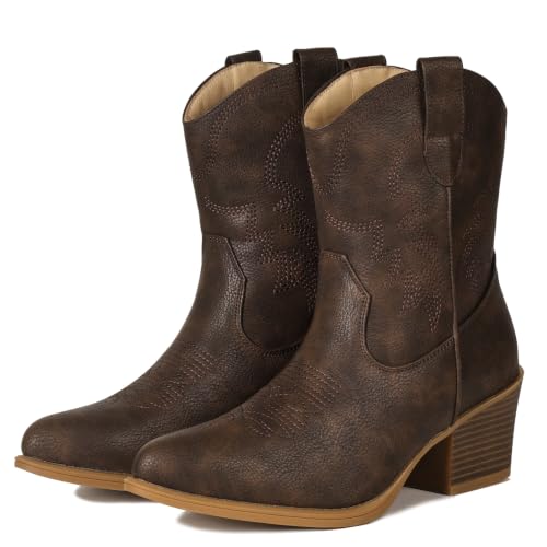 Image of IXU Cowboy Boots for Women Ankle Cowgirl Wide Western Short Booties