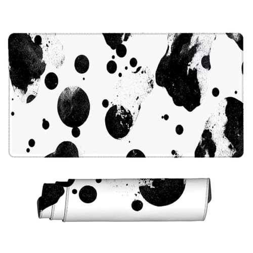 Tapis de souris abstrait noir de grande taille aux finitions bords cousus