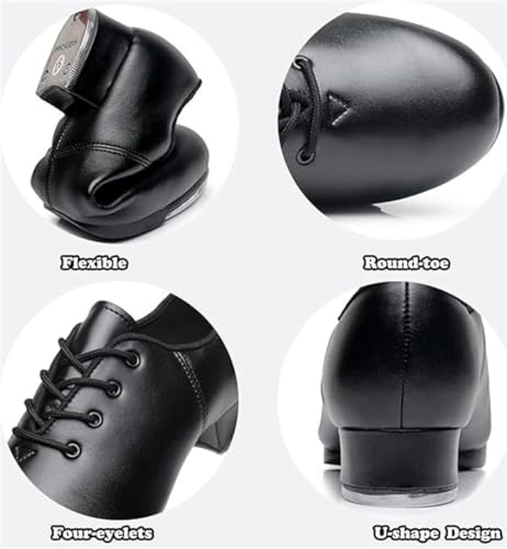Unisex Kids Youth Boys Girls Black Tap Dance Shoes Lace-Up Heels Split Sole Jazz Dancing Shoes2