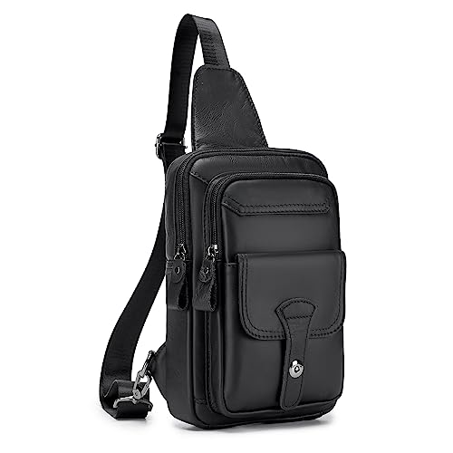 SPAHER Sac de Poitrine Homme Cuir Véritable Sacoche Homme Bandouliere Sac Business Sac de Loisir...