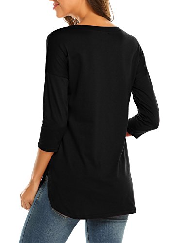 Sherosa Women'S 3/4 Sleeve Scoop Neck T-Shirt Blouse Tunic Tops With Side Split thumb #1