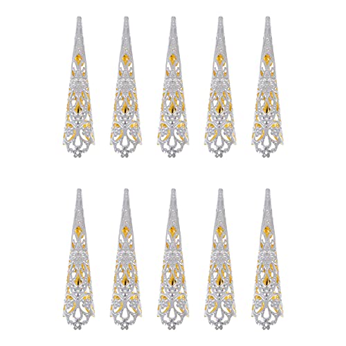 Lurrose 10pcs Finger Nail Tip Claw Rings Ancient Queen Costume Nail Rings Fake Nails for Halloween Party Cosplay Drama Dance Show (Silver)