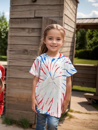 Image of Kids 4th of July 3D Tie Dye Style T-Shirt Boys Girls Patriotic American Flag Clothes Firecracker Tops 4-10 Years