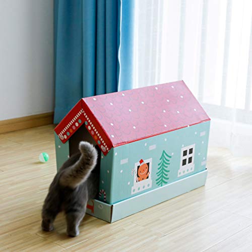 TEHAUX arranhador de casa de gatos de papelão ondulado ecológico e reciclado, arranhador para gatos