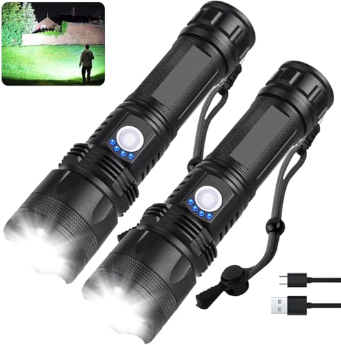 MILAOSHU Rechargeable Flashlights 990,000 High Lumens - 2 Pack, Super Bright LED Flash Light with 5 Modes, 12 Hour Brightest Waterproof Handheld Flashlight for Home, Camping