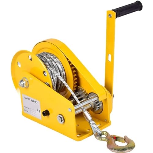 Kwueiitハンドウィンチ、頑丈な手動クランク双方向ラチェットウインチケーブルとスチール製のフック、自動ブレーキ付きボートのトレーラー、持ち上がるための携帯用世帯の手動ウインチのためのハンドウインチ