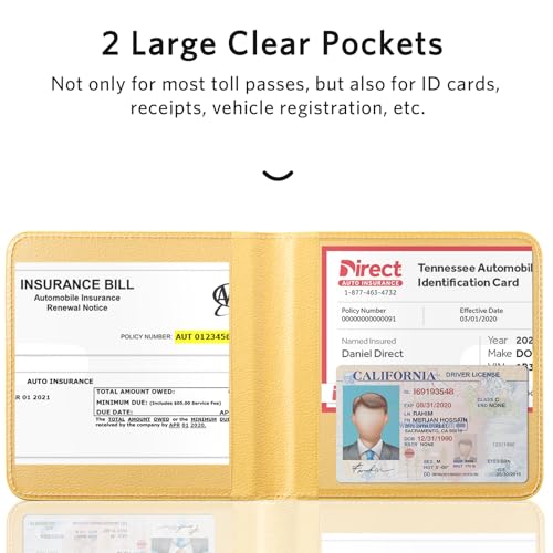 Image of CoBak Car Registration and Insurance Holder - Vehicle Glove Box Car Organizer, Auto Truck Comparment Accessories Case for Essential Document, Driver License, Cards (Mustard Yellow)
