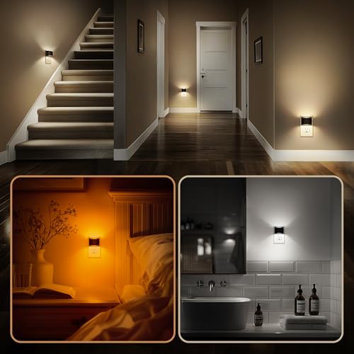 Image of DORESshop LED Night Light[2 Pack], Night Lights Plug into Wall, Plug in Night Light with 3 Color Temperatures, Dusk to Dawn Sensor, Nightlights for Adults, Bedroom, Bathroom, Hallway, Black