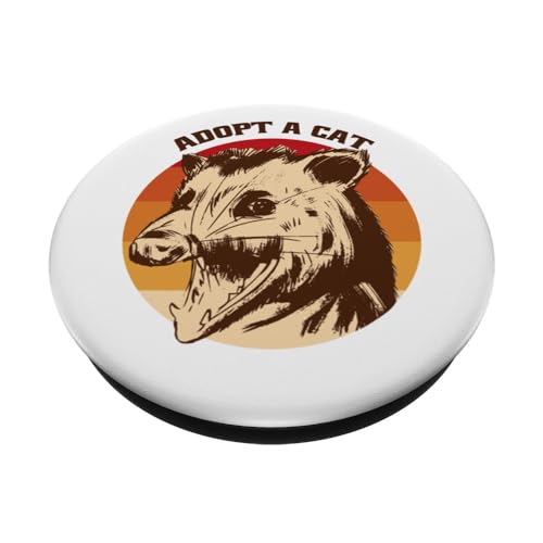 Adopt a Cat Funny Weird Opossum Possum Animal Retro Graphic PopSockets Swappable PopGrip, Black - Image 2