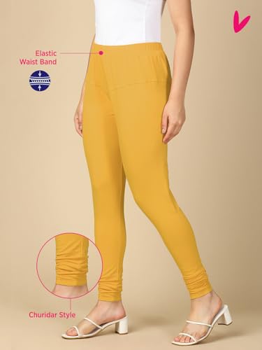 Image of Lux Cozi PYNK Solid Premium Cotton Lycra Churidar Leggings for Women | Regular Fit Elastic Waist Full Length Women Leggings | Free Size