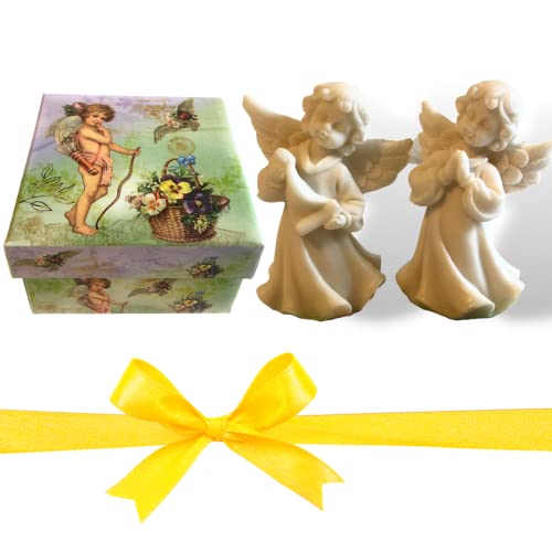 Ideas para regalar Naramaki - Estuche de regalo para mujer, caja cuadrada con diseño de Ángeles de 9 x 9 x 5 cm, 2 figuras de resina con forma de ángeles, imán para a nevera de regalo de 9 cm Cover