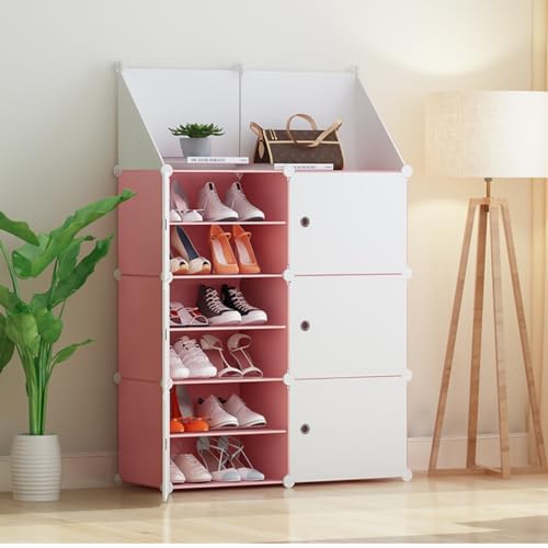 Meuble à chaussures assemblé en plastique avec portes pour rangement efficace