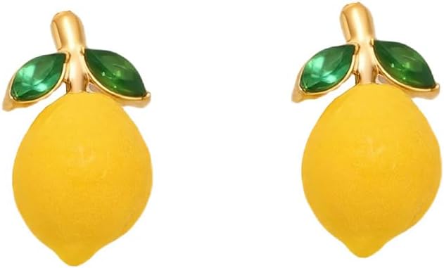 Cute Lemon Earrings for Women 14K Gold-Tone Plated Cubic Zirconia Daisy Flower Huggie Hoop Lightweight Dangle Drop Earring Stud Sweet Food Fruit Statement Summer Jewelry for Daughter Sister