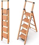 WOA WOA 5 Échelle d'étape, Écheau d'escalier léger portable avec pédale large antidérapante, échelle pliable en aluminium, Tabouret d'étage avec poignée de main pour bibliothèque Accueil 330lbs - Grains de bois