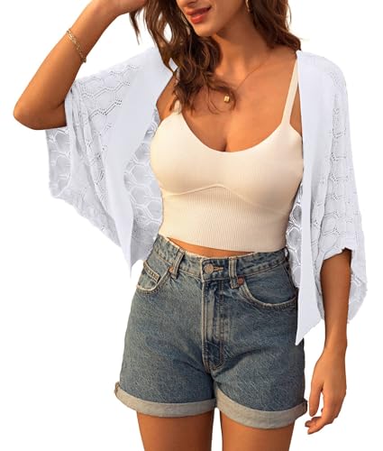 Image of GRACE KARIN Summer Cropped Cardigan for Women 2026 Batwing Sleeve Crochet Bolero Shrug Sweaters Lightweight Beach Boho Kimono