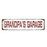 Grandpa's Garage Sign, Mechanic Sign, Antique Garage Signs,Vintage Metal Signs for Man Cave, Metal Home Sign Wall Decor, 16 x 4 inches