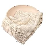 Newborn Photography Blanket - Knit Posing Prop for Baskets, Bowls | Soft Neutral Acrylic Yarn (Creamy)