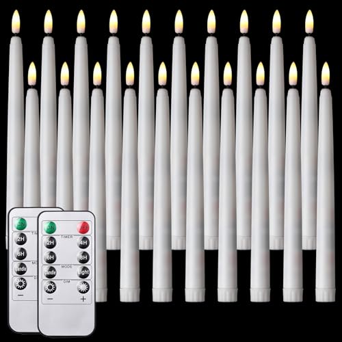 Image of Tuanse 20 Pcs Flickering Flameless Taper Candles Bulk LED Battery Operated Realistic Flame Effect with Remote & Timer Safe No Fire Wax Drip Candles for Wedding Church Home Decor (9.65 inch,White)