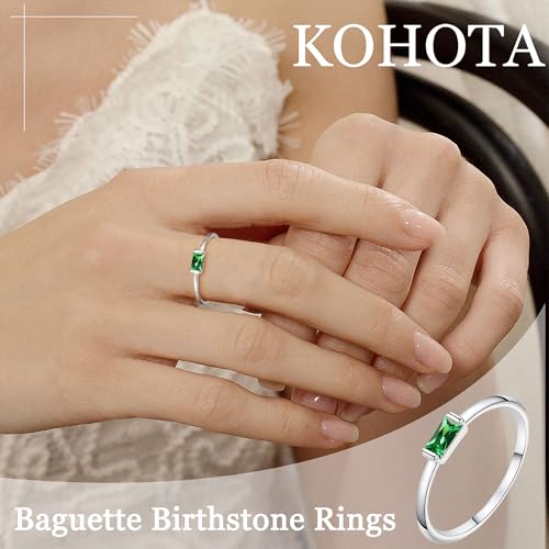 KOHOTA Silver Birthstone Rings for Women Dainty Stackable Engagement Wedding Promise Rings Non Tarnish CZ Emerald Green Gemstone Ring Mothers Birthday Gift Size 6-102