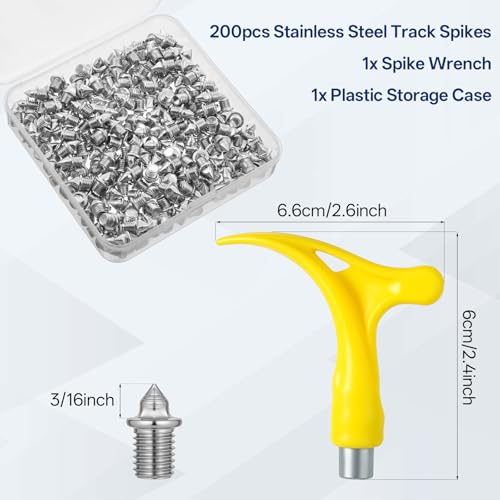 200pcs 3/16 Inch Track Spikes, Stainless Steel Track and Cross Country Spikes with Spike Wrench for Sprint Sports Shoes2