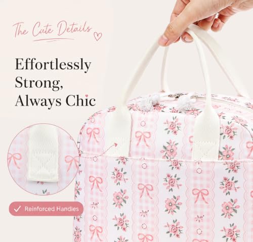 Image of LOVELYWIND Lunch Box for Women, Insulated Lunch Bag, Pink Floral Tote