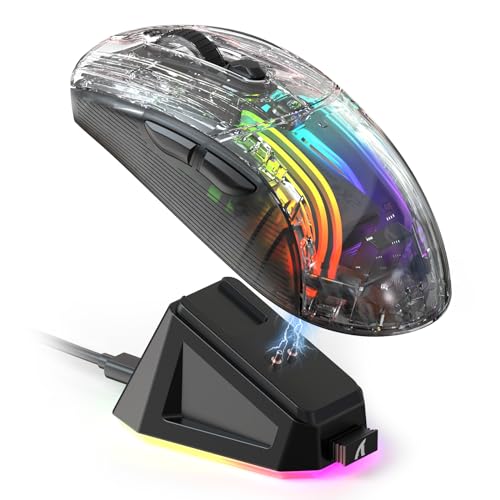 Image of ATTACK SHARK X2 Pro Wireless Gaming Mouse with RGB Charging Dock,Tri-Mode PC Gaming Mice 2.4G /Bluetooth /Wired,Noiseless Mouse RGB Backlit,Transparent Shell,PixArt 3212 4000 DPI,for Win /MAC,Black