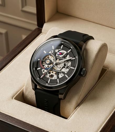 Image of Luxury Automatic Style Watch for Men | Black Silicone Strap | Skeleton Open Dial | Premium Analog Wrist Watch | Sports & Casual Wear