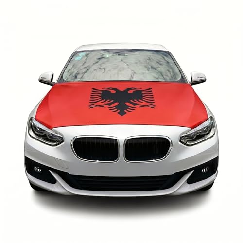 Motorhauben Fahne Albanien für Auto - Autoflagge Überzieher mit elastischem Gummiband Fanartikel für Fußball EM & WM FZG Deko Albanische Flagge