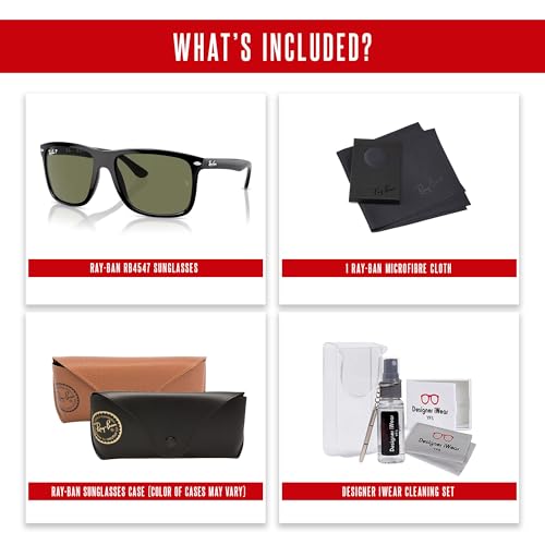 Ray-Ban Boyfriend Two RB4547 601/58 60MM Black/Green Polarized Square Sunglasses for Men for Women +Bundle with Accessory Eyewear Kit
